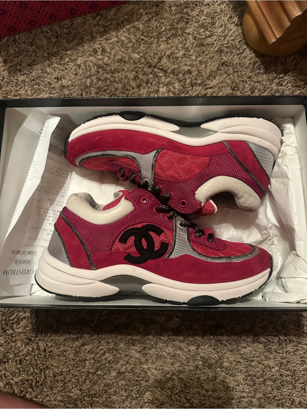 CHANEL Magenta Suede & Mesh Chunky Sneakers